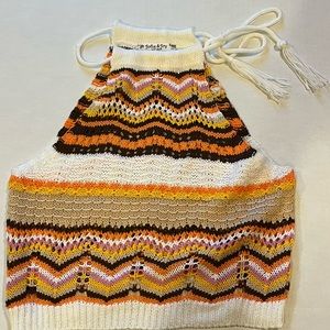 Women’s Crochet Tie Strap High Neck Top - White, Size Medium, 100% Acrylic